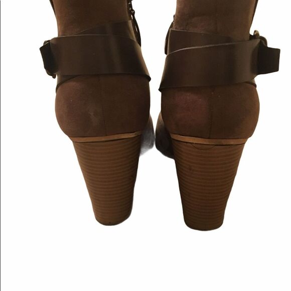 Ladies heeled faux suede boots size 9.5 Y2k Brown - Picture 3 of 5